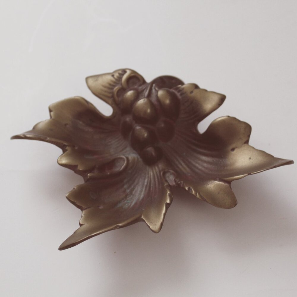 Brass Grape Leaf Trinket Tray  Table Decor